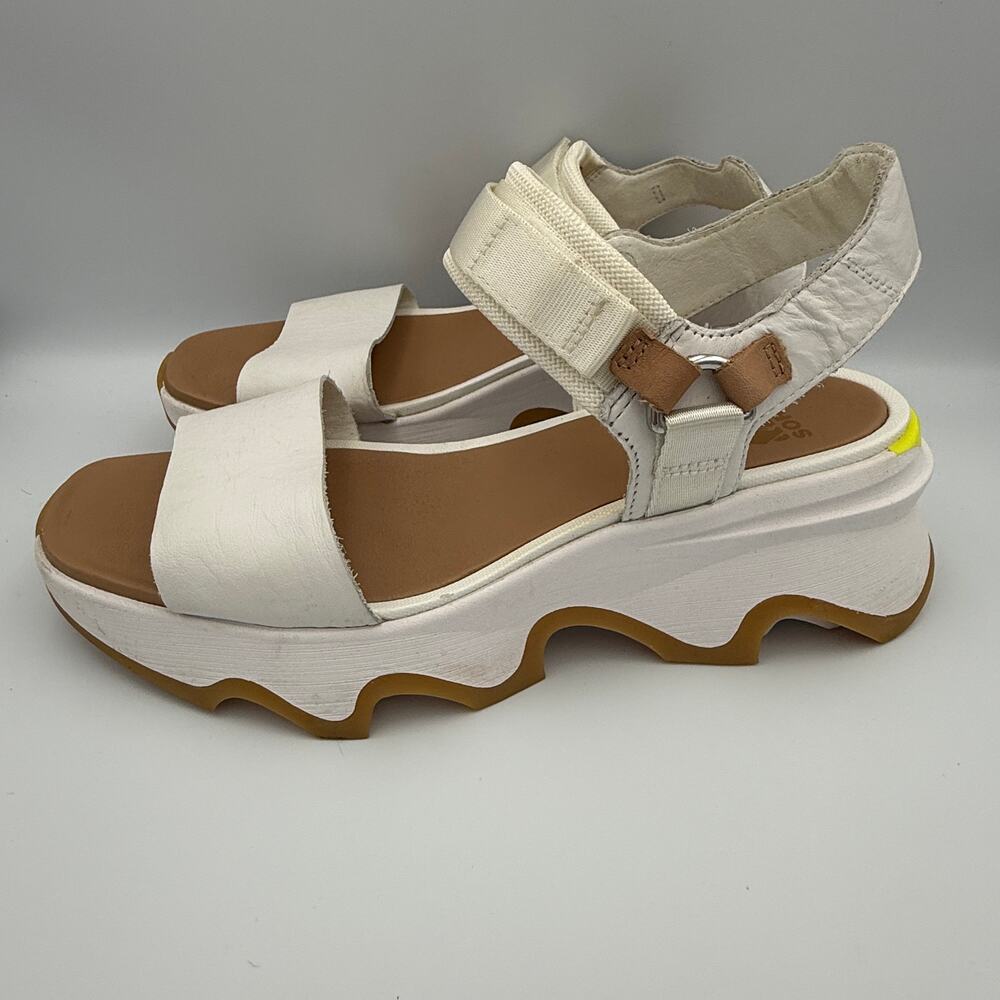 Sorel Kinetic Platform Sandals Women's 10 White Leather EUC